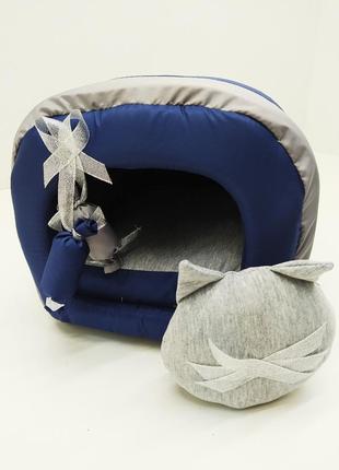 Будка туннель для собак и котов комфорт лето синяя3 фото
