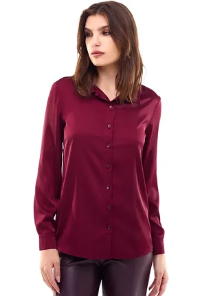 Шелковая рубашка на пуговицах бургунди