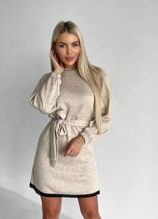 Люксова приємна  ангорова сукня з мереживом 🤤🥰 пояс, плаття міні, платье