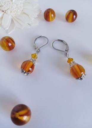 Бернит=янтарь. серьги.
