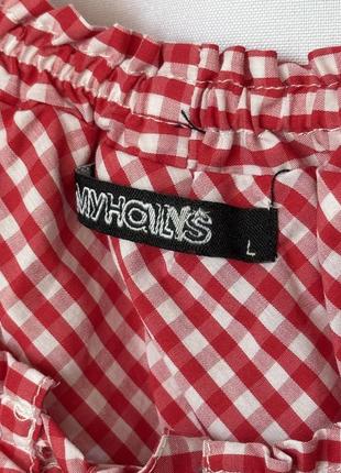 Блуза в карту виші баварська блузка топ myhailys червона біла картата відкриті плечі дирдль4 фото