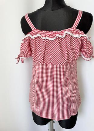 Блуза в карту виші баварська блузка топ myhailys червона біла картата відкриті плечі дирдль6 фото