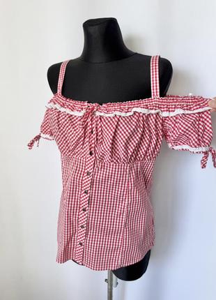 Блуза в карту виші баварська блузка топ myhailys червона біла картата відкриті плечі дирдль5 фото