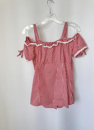 Блуза в карту виші баварська блузка топ myhailys червона біла картата відкриті плечі дирдль8 фото