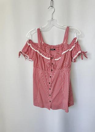 Блуза в карту виші баварська блузка топ myhailys червона біла картата відкриті плечі дирдль7 фото