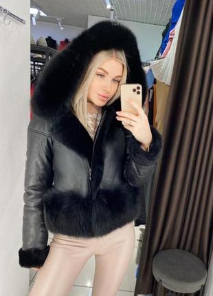 Кожаная дубленка песец с капюшоном фенди , fendi , трансформер