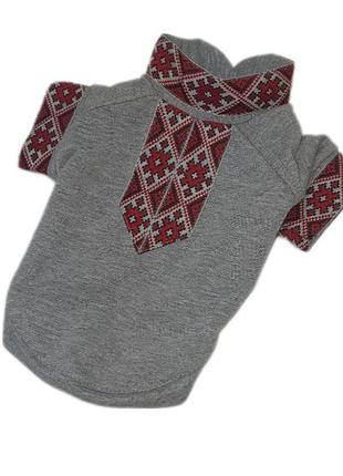 Футболка сорочка для собак вишиванка сіра 20 х 32 см