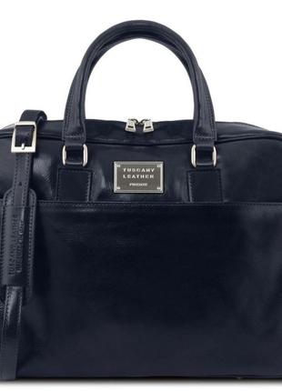 Кожаный портфель для ноутбука с передним карманом tuscany leather urbino tl141241 (темно-синий)