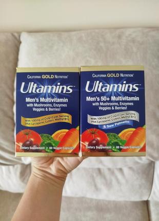 Ultamins мультивітаміни для чоловіків з coq10 гриби, ферменти, овочі та ягоди, 60 капсул