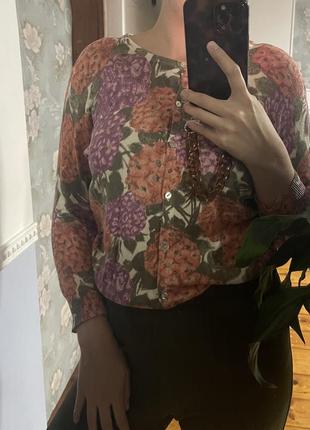 100% silk шелковый кардиган кофта в цветочный принт в стиле sezane