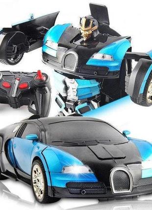 Машинка радиоуправляемая трансформер robot car bugatti size12 синяя |робот-трансформер на радиоуправлении 1:127 фото