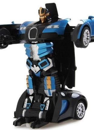 Машинка радиоуправляемая трансформер robot car bugatti size12 синяя |робот-трансформер на радиоуправлении 1:126 фото