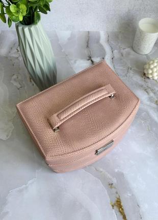 Большая розовая шкатулка для украшений из экокожи с зеркалом