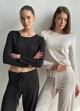 Комплект лонгслив укороченный + штаны черный женская пижама комплект для женщин женский костюм женский s9 фото