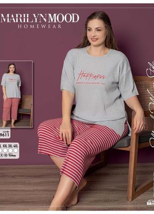 Жіноча піжама в рубчик футболка та бріджи р.xl,2xl,3xl,4xl туреччина5 фото