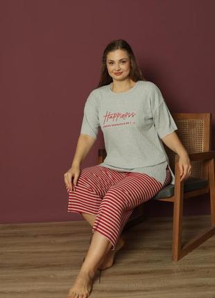 Жіноча піжама в рубчик футболка та бріджи р.xl,2xl,3xl,4xl туреччина6 фото