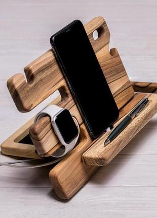 Підставка для годинника телефона гаджетів із дерева з персональним гравіюванням