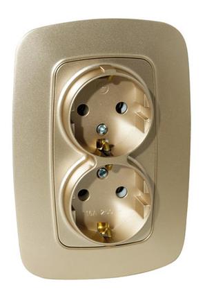 Розетка подвійна з заземленням золото ela