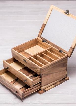 Женская деревянная шкатулка для украшений с зеркалом с гравировкой