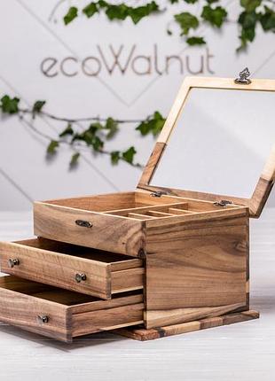 Женская деревянная шкатулка для украшений с зеркалом с гравировкой