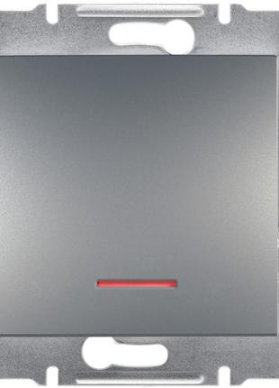 Выключатель кнопка с подсветкой 1-клавишный сталь asfora schneider