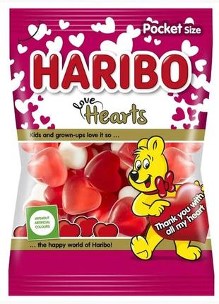 Конфеты желейные (сердечка)  haribo love hearts 100г жевательные конфеты харибо