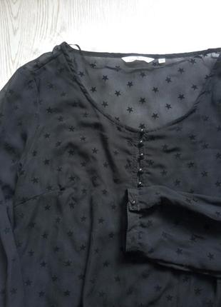 Черная блуза рубашка шифон с пуговичками принтом звездами длинный рукав рисунок4 фото