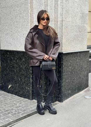 Кожаная шубка zara демисезонная на меху zara  🤍