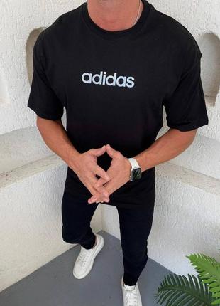 Мужская оверсайз футболка adidas черная хлопковая тенниска адидас спортивная на лето (b)2 фото