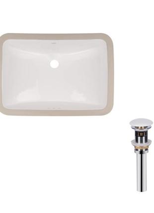 Комплект qtap stork: раковина врізна прямокутна 530x370x200 мм white + донний клапан pu02o