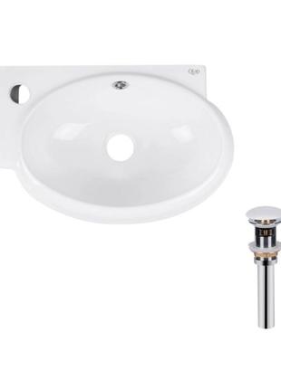 Комплект qtap leo: раковина підвісна овальна ліва 430x290x140 мм white + донний клапан pu02o