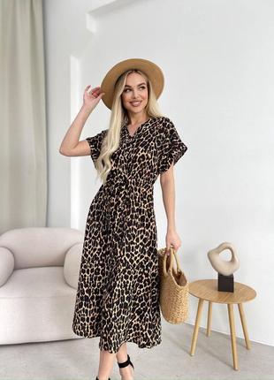 Роскошное женское легкое платье миди в трендовый леопардовой принт3 фото