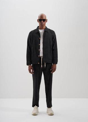 Чоловічий костюм сорочка + штани в смужку чорний комплект весняний літній (b)