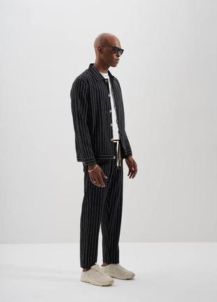 Мужской костюм рубашка + штаны черный в полоску комплект весенний летний (b)4 фото