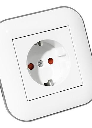 Розетка одинарная с заземлением и шторками loft белый+серый