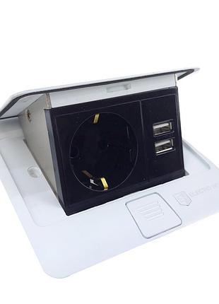 Розетка врізна для підлоги білий 16 а + 2 usb 2,1 а ip44