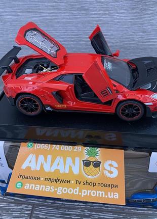 Машинка lamborghini aventador красная металлический 15см масштаб 1:32 ,открывается двери, горят фары ,звук /3 фото