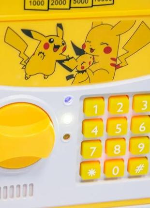 Электронная копилка сейф детская "семья покемона пикачу", желтый сейф для детей salemarket