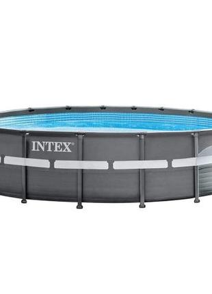 Каркасный бассейн intex 26330 ultra frame 549х132 см с песочным насосом, тентом, подстилкой и лестницей серый3 фото