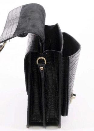 Стильный портфель кожа под крокодила 2 отделения качественный ручная работа черный4 фото