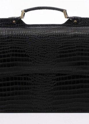 Стильный портфель кожа под крокодила 2 отделения качественный ручная работа черный2 фото