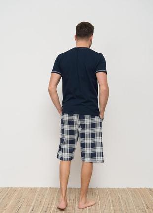 Мужская пижама трикотажная с шортами в клеточку размер m, l, xl, 2xl3 фото