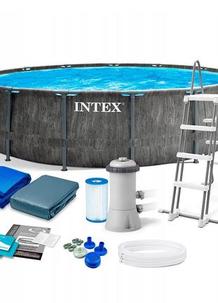 Каркасный бассейн intex 26744 фильтр-насос, тент, лестница, подстилка 549х122 см объем 24310 л