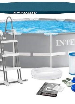 Каркасний басейн intex 26706-1 prism frame pool 305х99 см з фільтр-насосом, блискітницею та тентом об'єм 6500 лит