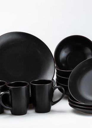 Набір столового посуду на 4 персони на 16 предметів чашки 400 мл чорний