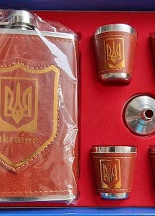 Подарунковий набір фляга з чарками герб україни №2142