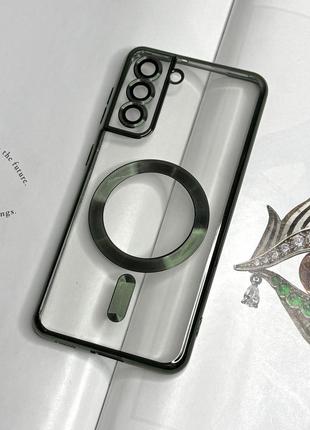 Чохол для samsung s21 fe. зелений глянцевий колір, з захистом камери