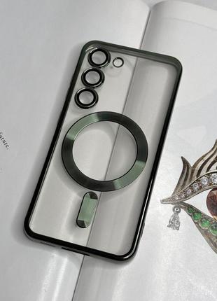 Чехол для samsung s23 plus. зеленый глянцевый цвет, с защитой камеры