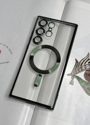 Чехол для samsung s23 ultra. зеленый глянцевый цвет, с защитой камеры