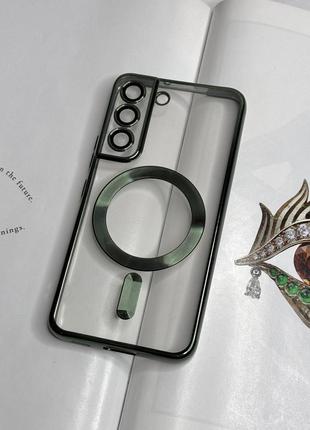 Чохол для samsung s22 plus. зелений глянцевий колір, з захистом камери
